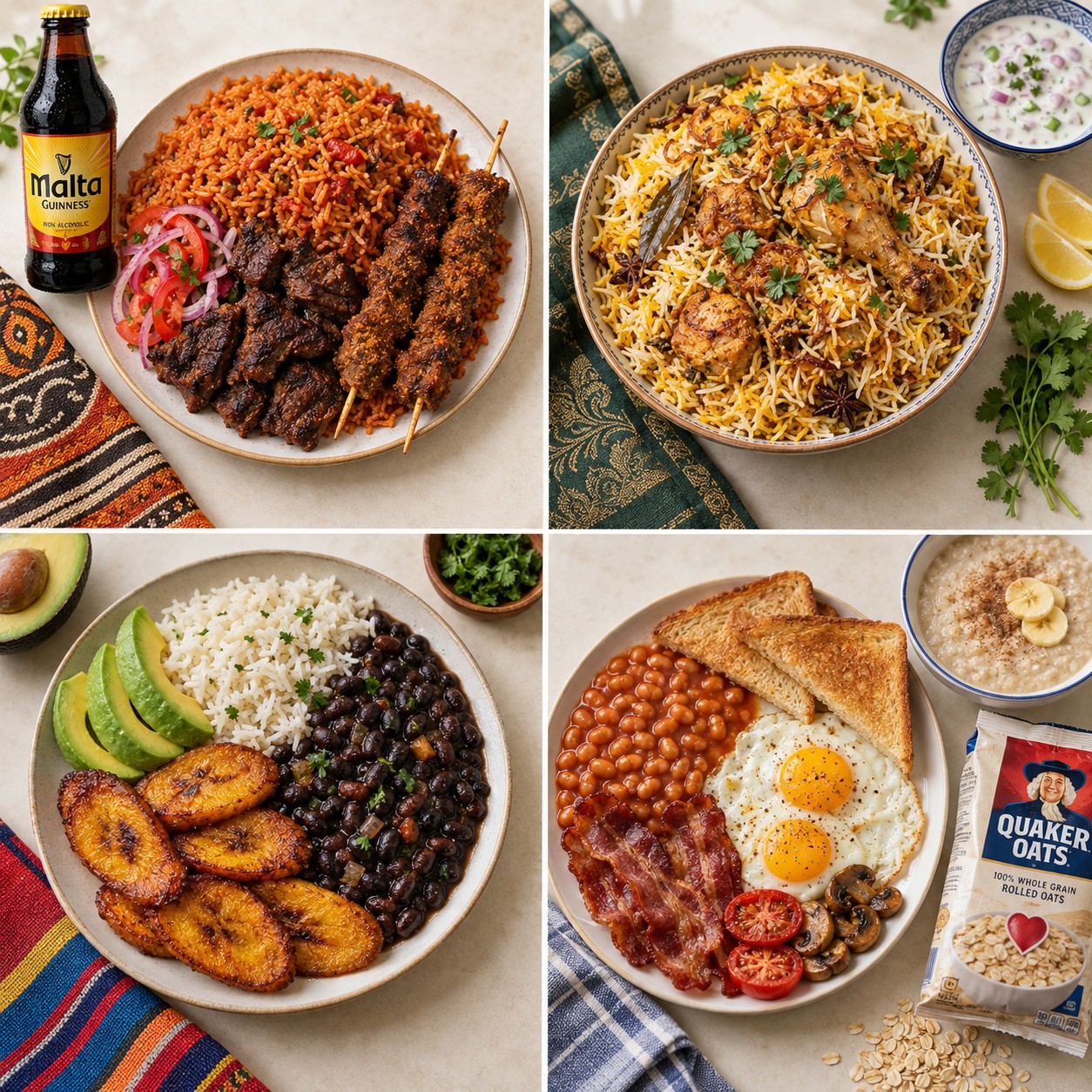 Riso jollof con carne e spiedini